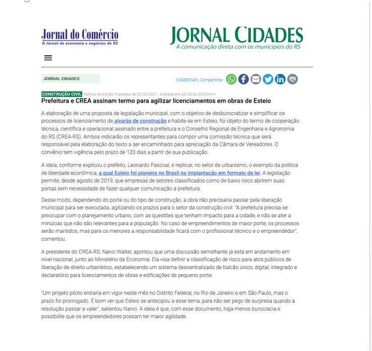 Matéria publicada no Jornal do Comércio, 02.03.2021